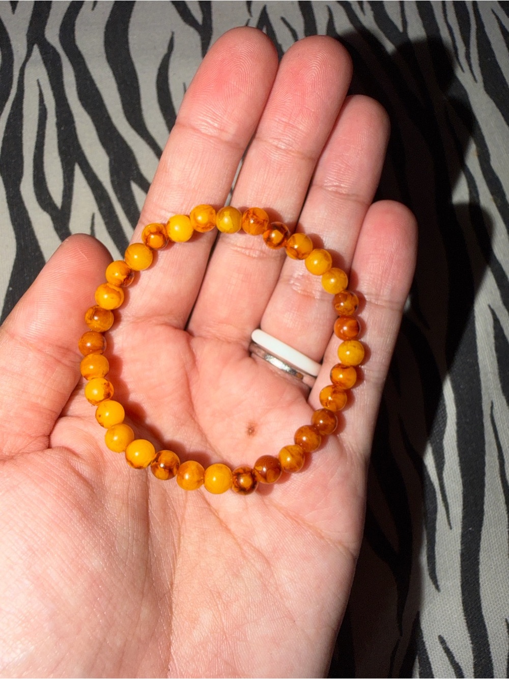 Yellow Amber-Tone Beaded Stretch Bracelet for Women